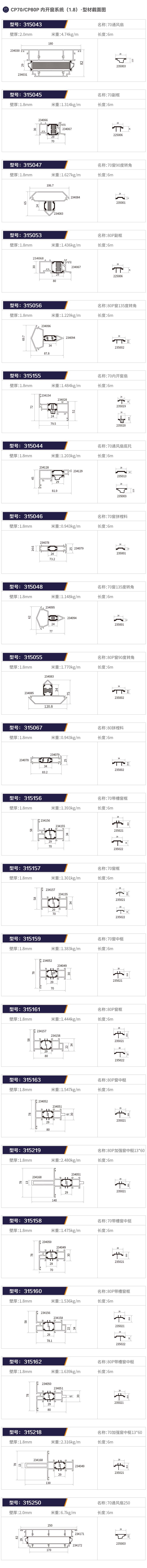 内开窗系统型材价格